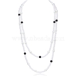 Baking Paint Pearlized Glass Pearl Round Beaded Long Necklaces, Black, White, 59.84 inch(152cm)(NJEW-SW00066-02)