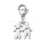 304 Stainless Steel Boy Girl Heart Cutout Pendant Decorations, with Lobster Clasp, Stainless Steel Color, 27mm(STAS-B141-08P)
