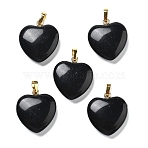 Natural Obsidian Pendants, with Brass Findings, Heart, 22~23x20x5mm, Hole: 6.5x3.5mm(G-G956-B40-G)
