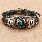 12 Constellations PU Leather Multi-strand Bracelets, Alloy Glass Flat Round Charm Bracelets for Men Women, Virgo, 7-1/8 inch(18cm)(WGFD09F-06)