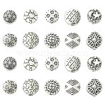100Pcs 10 Styles Tibetan Style Alloy Beads, Flat Round with Mixed Pattern, Antique Silver, 9~11.5x3~5.5mm, Hole: 0.8~2mm, 10pcs/style(FIND-CJ0005-62)