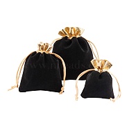 30Pcs 3 Style Rectangle Velvet Jewelry Bag, Black, 9~14x7~11cm, 10pcs/style(TP-LS0001-03)