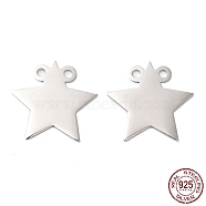 Rhodium Plated 925 Sterling Silver 2-Loop Pendants, Stamping Blank Tags, Star Charm, Real Platinum Plated, 15x15.5x0.5mm, Hole: 1.4mm(STER-I010-02P)