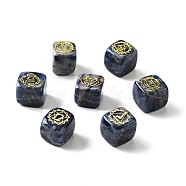 7Pcs 7 Styles Natural Sodalite Beads, with Long-Lasting Plated Golden Tone Brass Chakra Pattern Slices, Lead Free & Cadmium Free, No Hole, Cube, 15.5~18x15~17x14.5~17mm, 1pc/style(G-H272-05G)