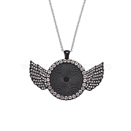 Alloy Big Pendants Cabochon Settings, with Crystal Rhinestone, Cadmium Free & Lead Free, Flat Round with Wing, Electrophoresis Black, Tray: 30mm, 46x68x4mm, Hole: 5.5x3.5mm(FIND-YW0001-20A-EB)