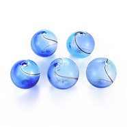 Transparent Handmade Blown Glass Globe Beads, Round, Dodger Blue, 12.5~14mm, Hole: 1~2mm(GLAA-T012-33A-03)