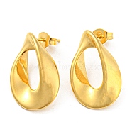 Ion Plating(IP) 304 Stainless Steel Stud Earring, Twist Teardrop, Golden, 22x14mm(EJEW-C068-02G)