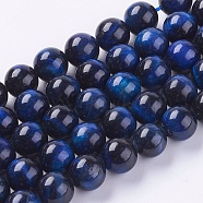 Natural Tiger Eye Beads Strands, Dyed, Round, Medium Blue, 10mm, Hole: 1mm, about 38pcs/strand, 15 inch(G-G544-10mm-04)