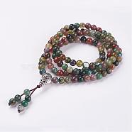 Natural Indian Agate Wrap Bracelets, with Alloy Findings, Four Loops, 30.3 inch(77cm)(BJEW-JB02890)