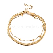 304 Stainless Steel Multi-strand Bracelet, Herringbone & Satellite Chain Double Layer Bracelet for Women, Golden, 7-1/2 inch(19cm)(BJEW-C016-04G)