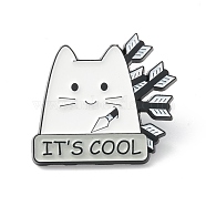 Word It's Cool Alloy Brooch, Cat with Arrow Lapel Pin for Backpack Clothes, Electrophoresis Black, White, 26x28x2mm, Pin: 1mm(JEWB-M022-12)