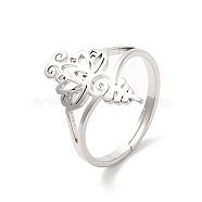 304 Stainless Steel Finger Rings, Hollow Flower Adjustable Ring for Women, Stainless Steel Color, Inner Diameter: 16.5mm(RJEW-L107-016P)