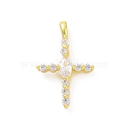Eco-friendly Rack Plating Brass Micro Pave Cubic Zirconia Pendants, Cadmium Free & Lead Free, Long-Lasting Plated, Religion Cross Charm, Real 18K Gold Plated, 21x13x3.5mm, Hole: 1.5x3mm(KK-F843-24G)