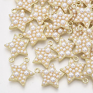 ABS Plastic Imitation Pearl Pendants, with Alloy Findings, Star, Light Gold, 19x17x5mm, Hole: 1.8mm(X-PALLOY-T071-002)