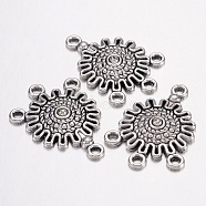 Tibetan Style Alloy Chandelier Components Links, Flat Round, Antique Silver, Lead Free and Cadmium Free, 27x18x3.5mm, Hole: 1.5mm(X-LF0145Y)