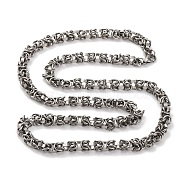 201 Stainless Steel Byzantine Chain Necklace, with 304 Stainless Steel Clasps, Stainless Steel Color, 23.43 inch(59.5cm)(NJEW-F222-19P)