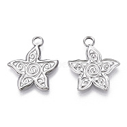 304 Stainless Steel Pendants, Flower Charm, Stainless Steel Color, 21.5x18.5x2mm, Hole: 2.5mm(STAS-T063-199P)