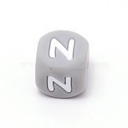 Silicone Alphabet Beads for Bracelet or Necklace Making, Letter Style, Gray Cube, Letter.Z, 12x12x12mm, Hole: 3mm(SIL-TAC001-01A-Z)