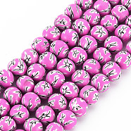Handmade Polymer Clay Beads Strands,  Round, Hot Pink, 8~9x8mm, Hole: 1.8mm, about 40pcs/strand, 12.80 inch~12.99 inch(32.5~33cm)(CLAY-N008-055-03)