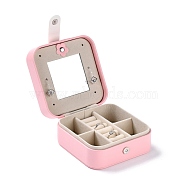 PU Imitation Leather Jewelry Organizer Box, with Wood Inside, Velvet Covered, Portable Jewelry Storage Case, for Ring, Earrings and Necklace, Square with Crown, Pink, 11.2x11.4x5.9cm(CON-P016-A01)