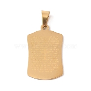 PVD Vacuum Plating 304 Stainless Steel Pendants, Rectangle with Message & Cross Charm, Religion, Golden, 33.5x20.5x1.5mm, Hole: 7.5x4.5mm(STAS-M068-08G)