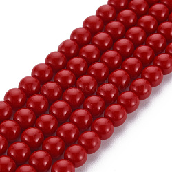 Glass Beads Strands, Imitation Jade, Round, Red, 6mm, Hole: 1mm, about 65~68pcs/strand, 15.35~15.75 inch(39~40cm)(GLAA-S192-E-007B)