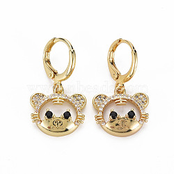 Chinese Zodiac Tiger Cubic Zirconia Dangle Leverback Earrings for Women, Nickel Free, Real 18K Gold Plated, 27.5mm, Pin: 1mm(EJEW-N015-17-NF)