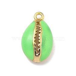 Rack Plating Brass Enamel Pendants, Long-Lasting Plated, Lead Free & Cadmium Free, Real 18K Gold Plated, Shell Shape, Spring Green, 15.5x9x4.5mm, Hole: 1.2mm(KK-G515-19G-05)
