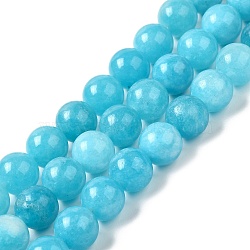 Natural Dyed Jade Beads Strands, Round, Deep Sky Blue, 10~10.5mm in diameter, Hole: 1mm, about 37pcs/strand, 14.76''~14.80''(37.5~37.6cm)(G-M402-C04-03)