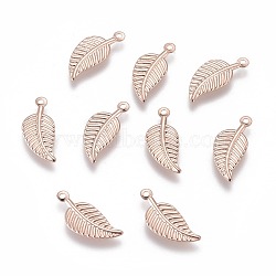 304 Stainless Steel Charms, Leaf, Rose Gold, 14.5x6x0.5mm, Hole: 0.8mm(STAS-H436-54RG)