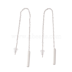 Tarnish Resistant Long Chain with Rectangle Bar Dangle Stud Earrings, 304 Stainless Steel Ear Thread for Women, Stainless Steel Color, 108mm, Pin: 1mm(EJEW-A067-16P)