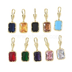 Brass Pave Cubic Zirconia Pendants, Rectangle Charms, Single Stone Charms, Long-Lasting Plated, Rack Plating, Lead Free & Cadmium Free, Real 18K Gold Plated, Mixed Color, 35mm, Hole: 8x5mm(CU-CBA6980-04G)