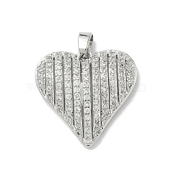 Brass Micro Pave Clear Cubic Zirconia Pendants, Heart Charms, Real Platinum Plated, 20x20x6mm, Hole: 4.5x3mm(KK-L254-07G)