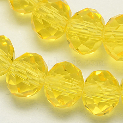 Handmade Imitate Austrian Crystal Faceted Rondelle Glass Beads, Yellow, 12x8mm, Hole: 1mm, about 72pcs/strand(X-G02YI084)