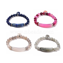 Natural Mixed Stone Beads Charm Bracelets, Heart, 2-1/4 inch(56mm)(BJEW-K164-B)