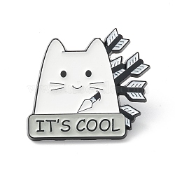 Word It's Cool Alloy Brooch, Cat with Arrow Lapel Pin for Backpack Clothes, Electrophoresis Black, White, 26x28x2mm, Pin: 1mm(JEWB-M022-12)