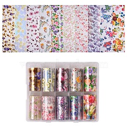 Nail Art Transfer Stickers, Nail Decals, DIY Nail Tips Decoration for Women, Flower Pattern, Mixed Color, 40mm, anout 1m/roll, 10rolls/box(MRMJ-T063-249)