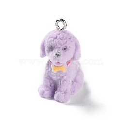 Flocky Resin Pendants, Dog, Purple, 32x16x24mm, Hole: 2.5mm(RESI-A040-03C)