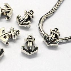 Alloy European Beads, Large Hole Beads, Anchor, Antique Silver, 16x11.5x7mm, Hole: 5mm(PALLOY-S079-133AS)