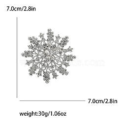 Alloy and Clear Glass Rhinestone Christmas Snowflake Brooch for Women, Platinum, 70x70mm(PW-WG5C554-02)