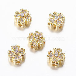 Rack Plating Brass Micro Pave Cubic Zirconia Beads, Flower, Real 18K Gold Plated, Mixed Color, Mixed Color, 8x5mm, Hole: 1.5mm(X-ZIRC-A006-04G-02)