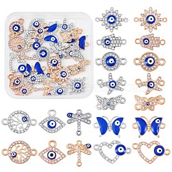 40Pcs Alloy Eye Charms Pendants Mixed Enamel Eye Charm Rhinestone Diamond Evil Eye Link Charm for Jewelry Necklace Earring Making Crafts, Platinum & Golden, 18x9mm(JX225A)