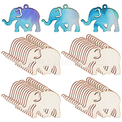 Elite 50Pcs Wood Laser Cut Big Pendants, Undyed, Animal Charms, Elephant, 40x55x3mm, Hole: 3mm(WOOD-PH0002-81B)