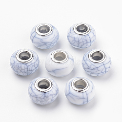 Imitation Turquoise Style Acrylic European Beads, Large Hole Beads, with Silver Color Plated Brass Double Cores, Rondelle, White, 14x9.5mm, Hole: 5mm(OPDL-Q132-10)