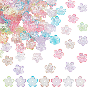 500Pcs UV Plating Acrylic Bead Caps, 5-Petal Flower, Mixed Color, 12x12x3mm, Hole: 1.2mm
