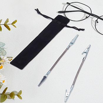 2Pc Iron Bracelet Tool Jewelry Helper Alligator Clip, with 1Pc Velvet Pen Pouch, Platinum, 18.3x0.65x1.2cm