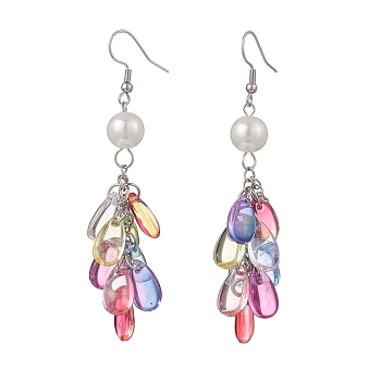 Glass & Plastic Pearl Teardrop Tassel Dangle Earrings, Platinum, 76mm