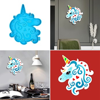 DIY Unicorn Wall Decoration Silicone Molds, Resin Casting Molds, for UV Resin, Epoxy Resin Jewelry Making, Deep Sky Blue, 212x175x9mm