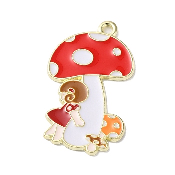 Zinc Alloy Pendant, with Enamel, Mushroom with Girl, Light Gold, Ghost White, 30x18x1.5mm, Hole: 1.6mm