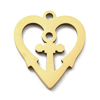 Ion Plating(IP) 316L Surgical Stainless Steel Pendants, Laser Cut, Heart Charms, Real 18K Gold Plated, 16x14x1mm, Hole: 1.4mm